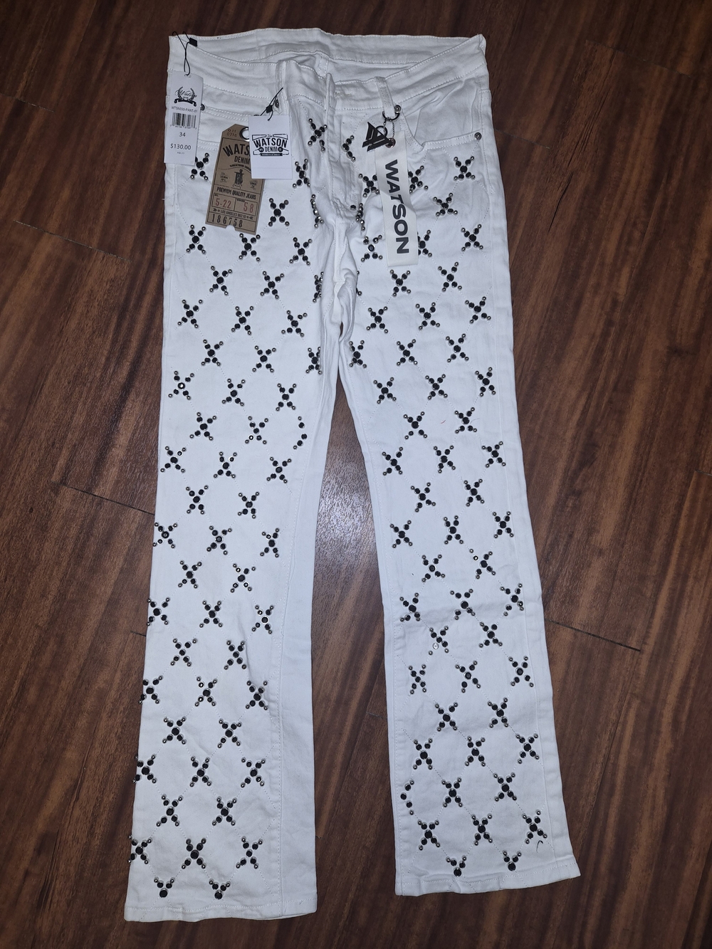 Watson White Flare Jeans with Black Stud Detail